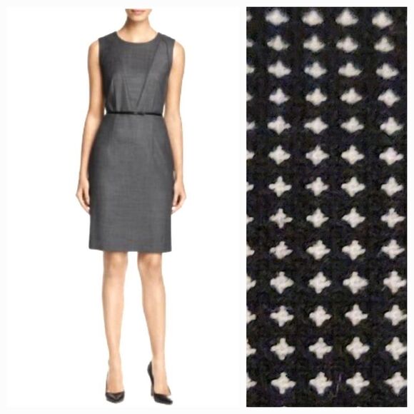 Hugo Boss Delasana Virgin Wool Jacquard Sleeveless Sheath Dress in Black Size 4 - Picture 1 of 14